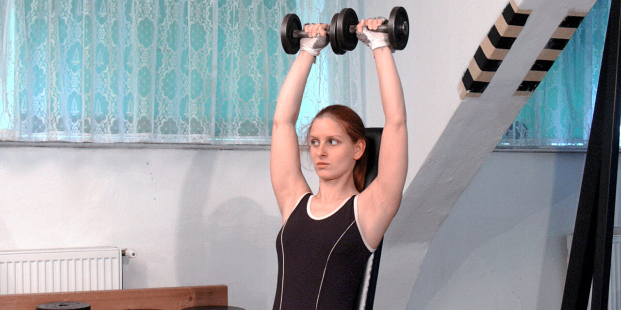 Tlaky s jednoručkami v sedu (seated dumbbell press)